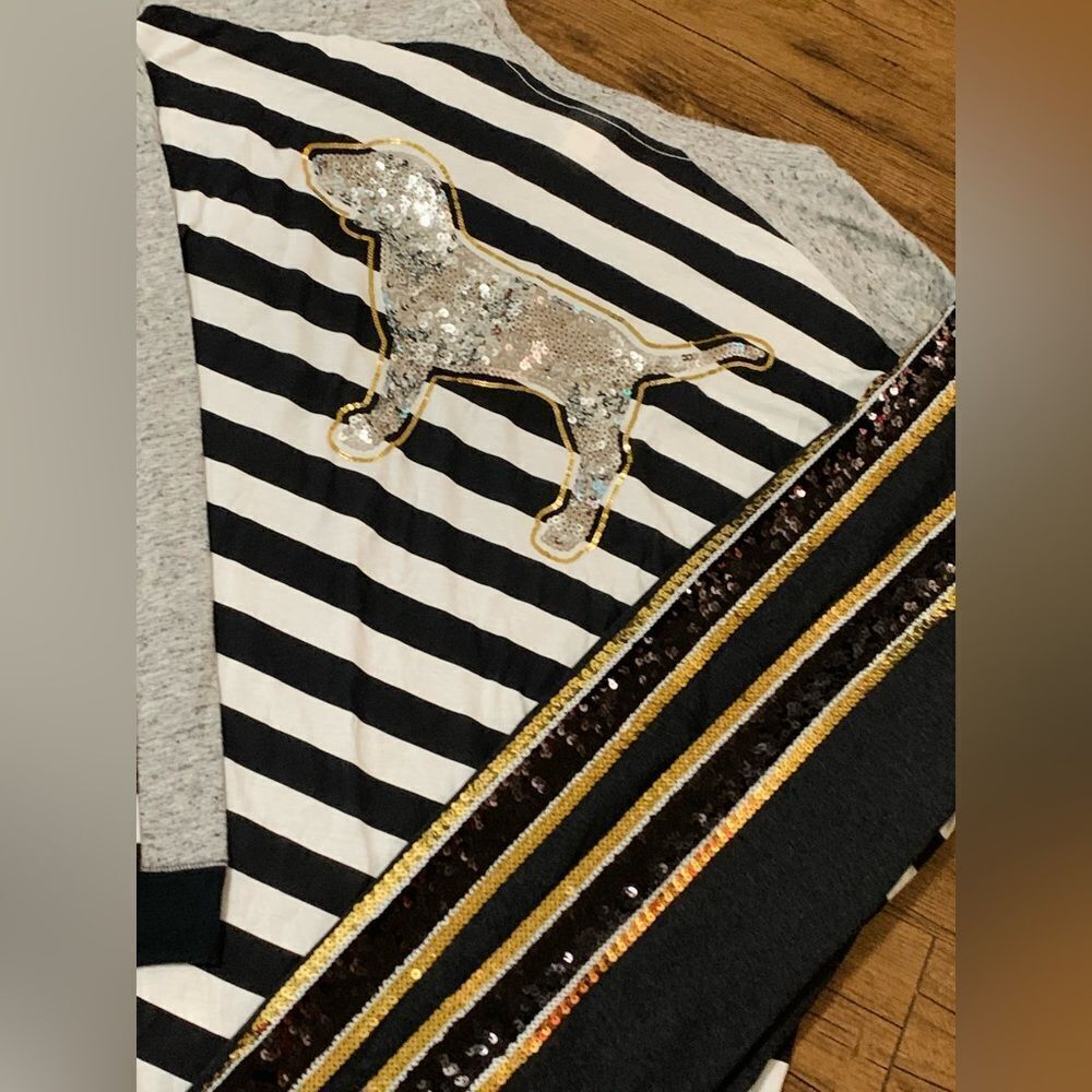 PINK VS STRIPE BLING DOG SHIRT / YOGA LEGGINGS OUTFIT SET L - Picture 3 of 12